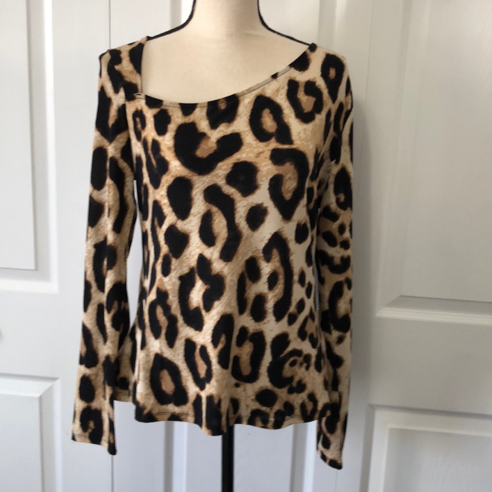 NWT H&M Long Sleeve Leopard Top with asymmetrical neck, Large - Picture 1 of 14